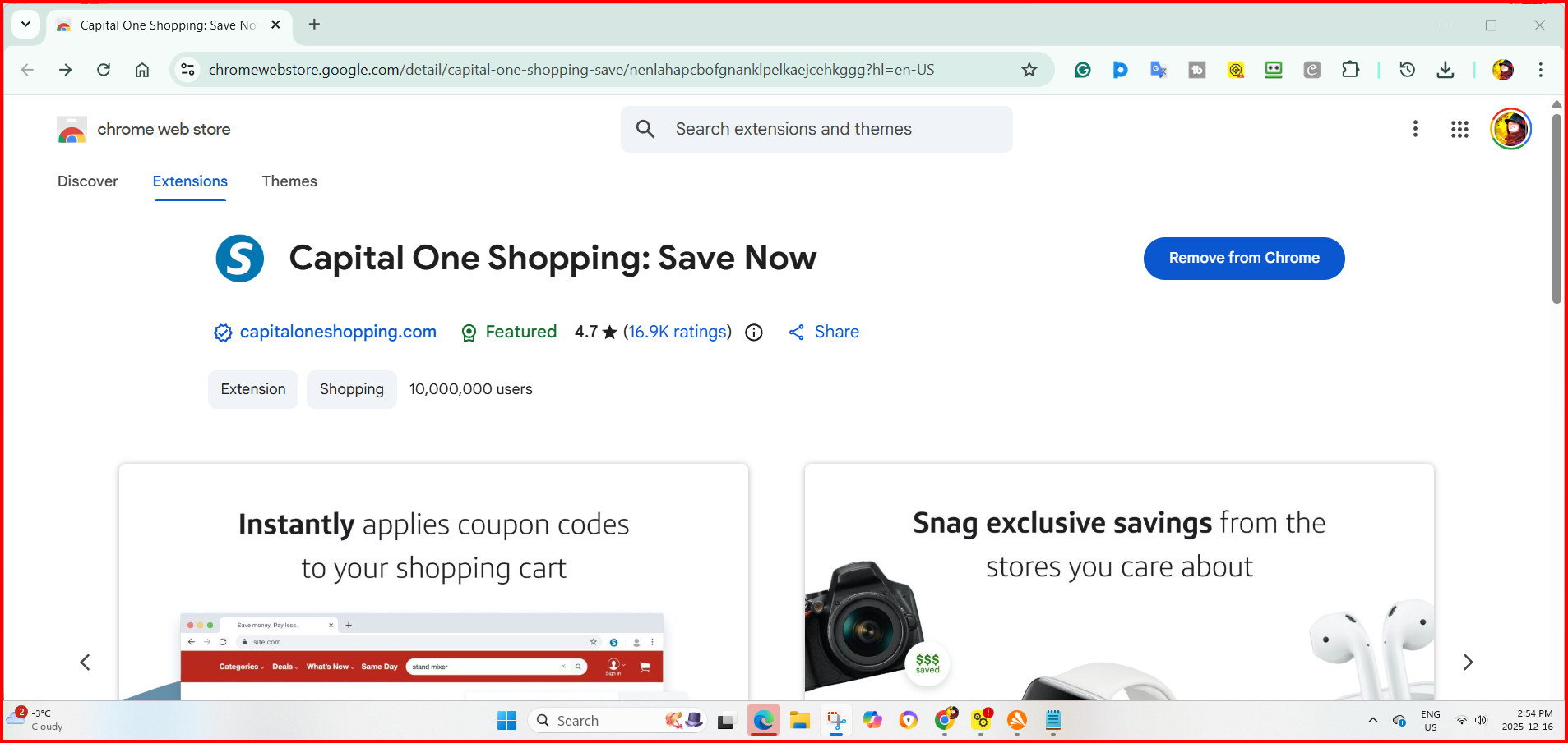 Capitol One Shopping Save Now Browser
